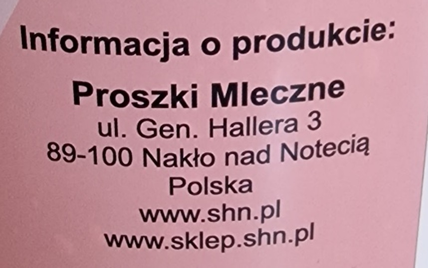 Proszki Mleczne podmiot na etykiecie