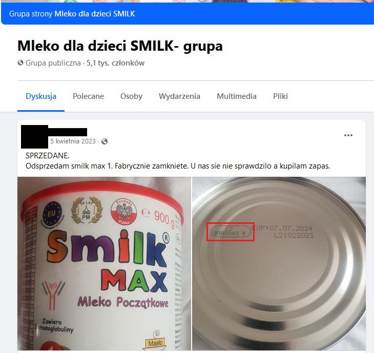 Zdjęcie spodu puszki SMILK MAX 1 z czeskim nr weterynaryjnym z oficjalnej strony grupy SMILK na portalu Facebook